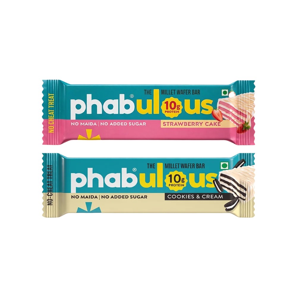 Phab Phab 10g Protein Strawberry Cake Millet Protein Wafer Bar + 10g Protein Cookies & Cream Millet Wafer Bar Combo