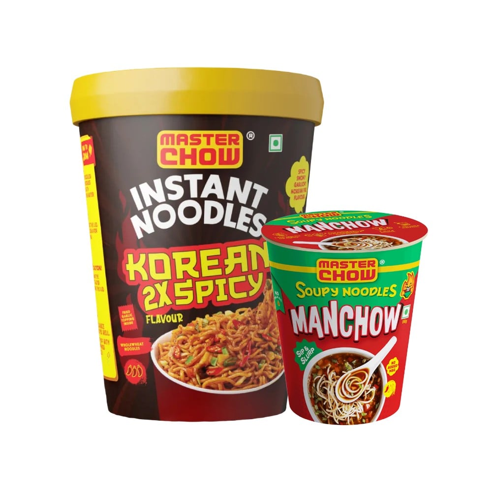 MasterChow MasterChow Instant Cup Noodles (Korean 2X Spicy Flavour) + Soupy Manchow Instant Cup Noodles Combo