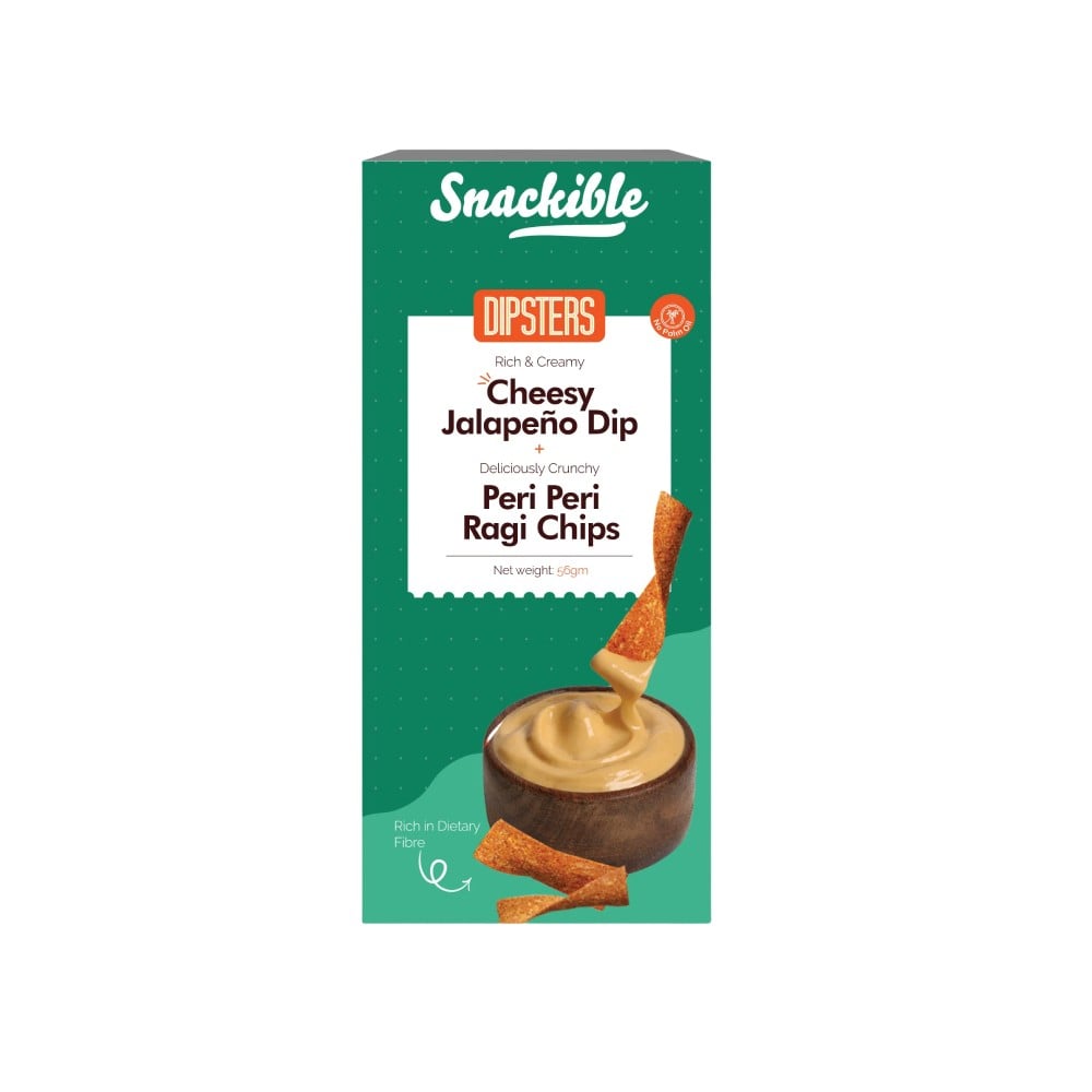 Snackible Snackible Dipsters Piri Piri Ragi Chips with Cheesy Jalapeno Dip