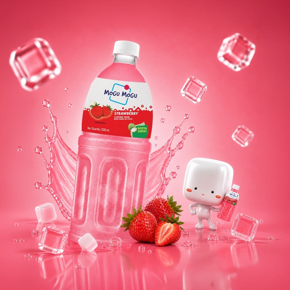 Mogu Mogu Mogu Mogu Strawberry Fruit Drink With Nata De Coco