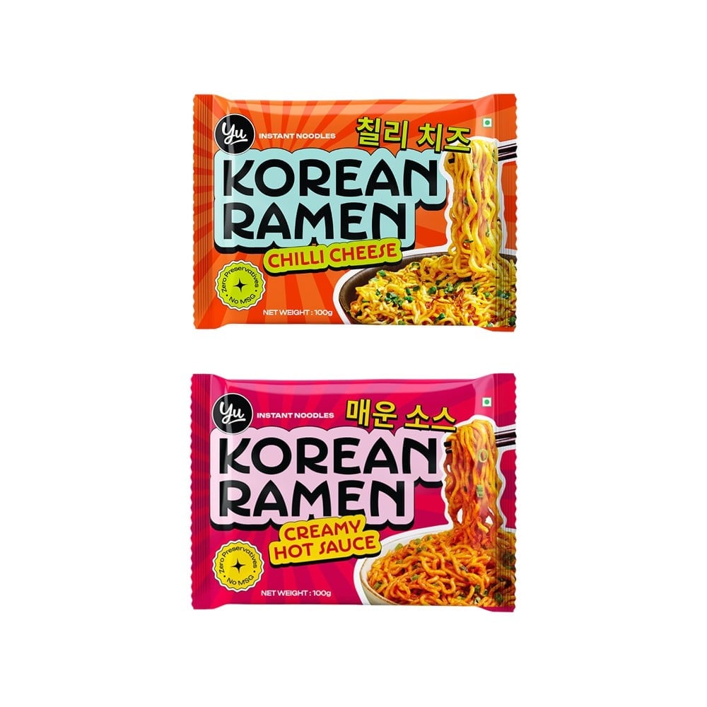 Yu Yu Chilli Cheese Korean Ramen Instant Noodles + Creamy Hot Sauce Korean Ramen Instant Noodles Combo