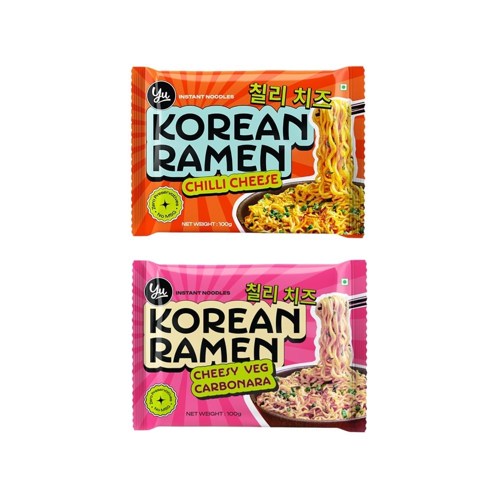 Yu Yu Chilli Cheese Korean Ramen Instant Noodles + Korean Ramen Noodles - Cheesy Veg Carbonara Combo