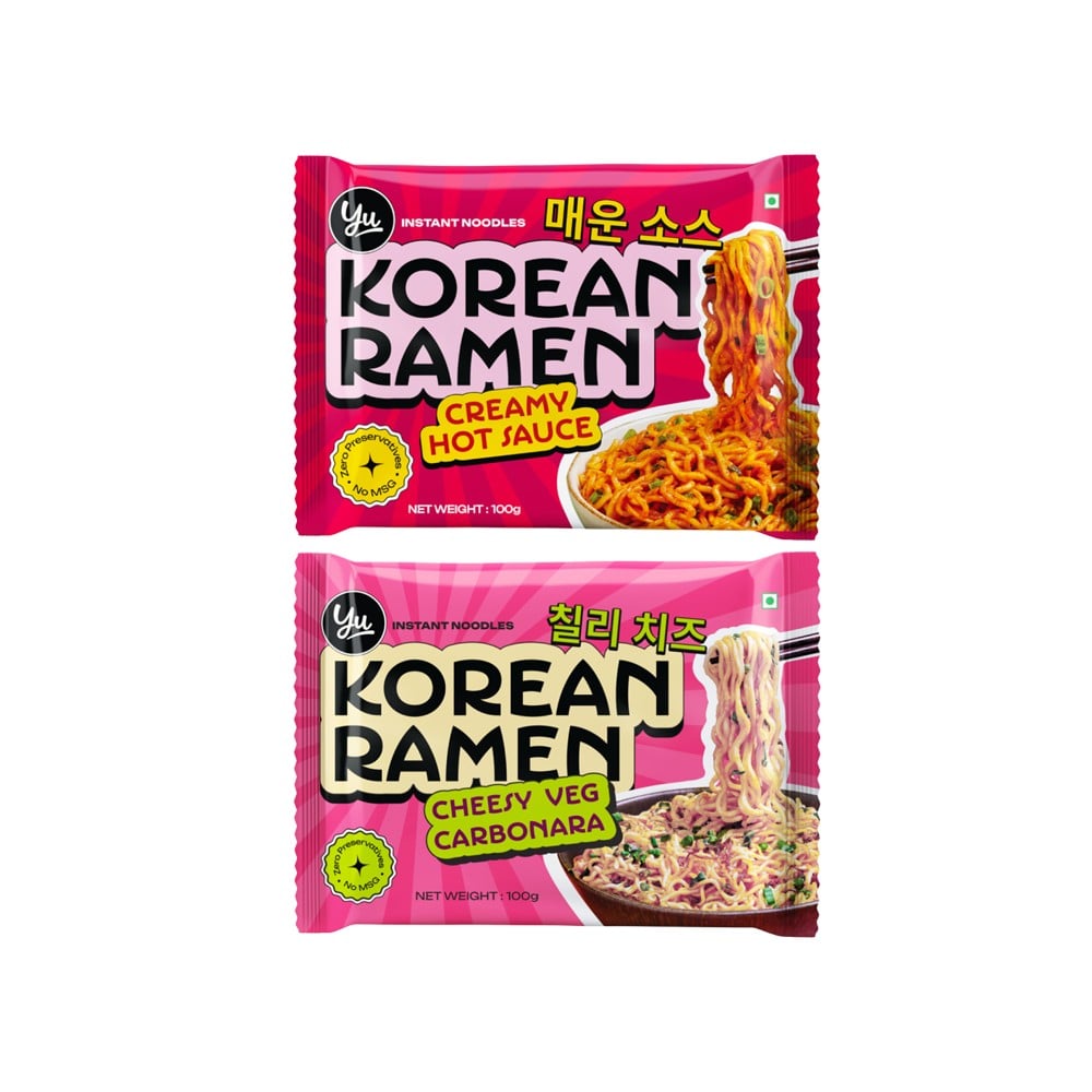 Yu Yu Creamy Hot Sauce Korean Ramen Instant Noodles + Korean Ramen Noodles - Cheesy Veg Carbonara Combo