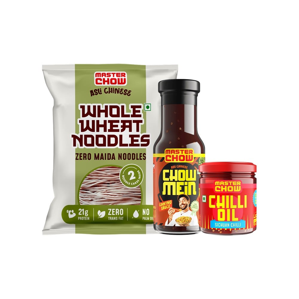 MasterChow MasterChow Chilli Oil + 100% Whole Wheat Noodles (Zero Maida) + Chowmein Sauce Combo