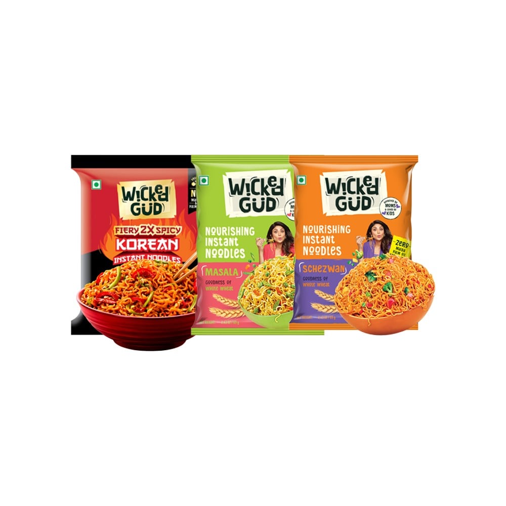 WickedGud WickedGud Fiery 2X Spicy Korean Instant Noodles +  Masala No Maida & No Oil Instant Noodles +  Schezwan Nourishing No Maida & No Oil Instant Noodles Combo